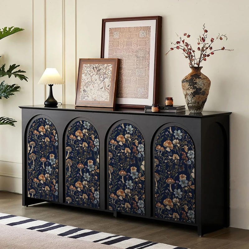 Froluya Mushroom Wallpaper Peel and Stick Dark Blue Floral Contact Paper 16.9" x 196.8 Navy Peel and Stick Wallpaper for Bathroom Vintage Boho Self Adhesive Removable Wall Paper for Kitchen Cabinets - Image 5